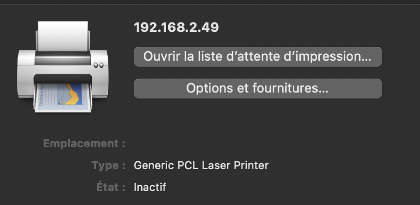 screenshot of the printer being installed